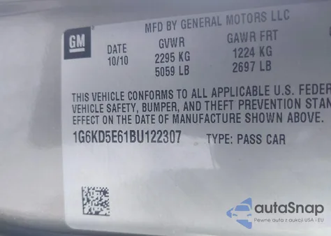 2011 Cadillac Dts Luxury Collection из США, поврежденный, VIN 1G6KD5E61BU122307